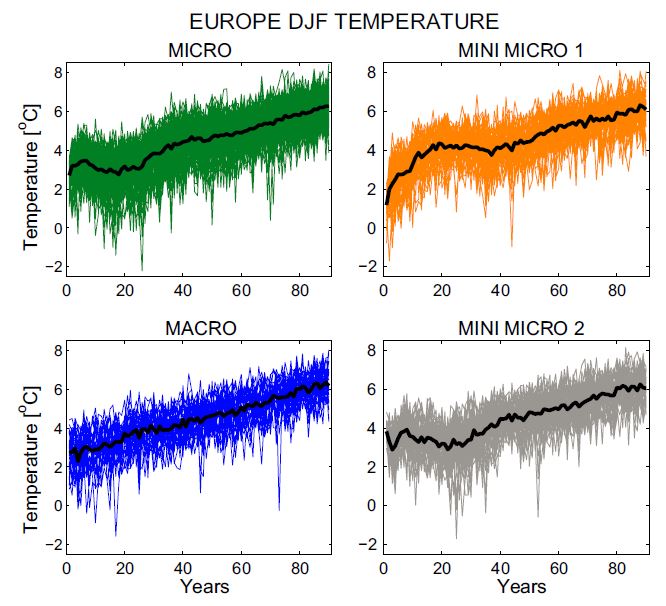 European winter temperatures in each ensemble